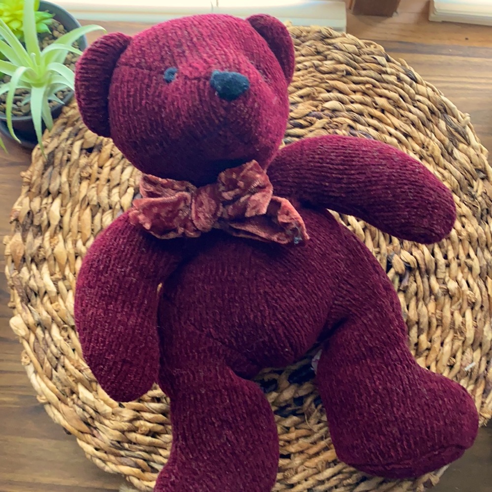 Vintage RUSS chenille Scarlet teddy bear crocheted red velvet soft cuddly